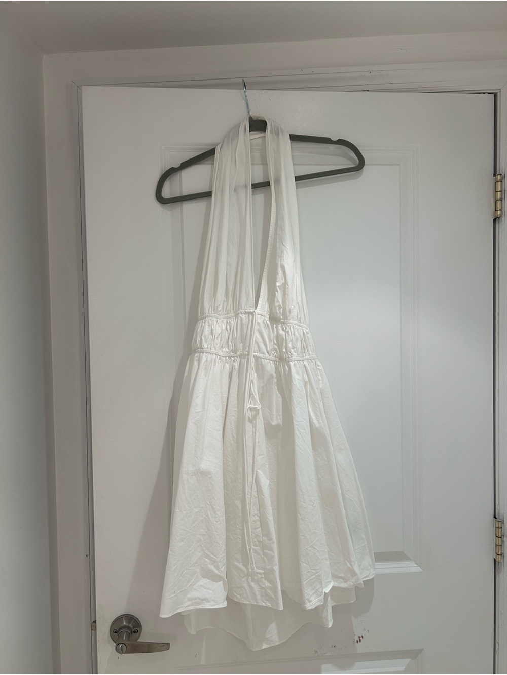 H&M White Elastic-Waist Tiered Mini Dress